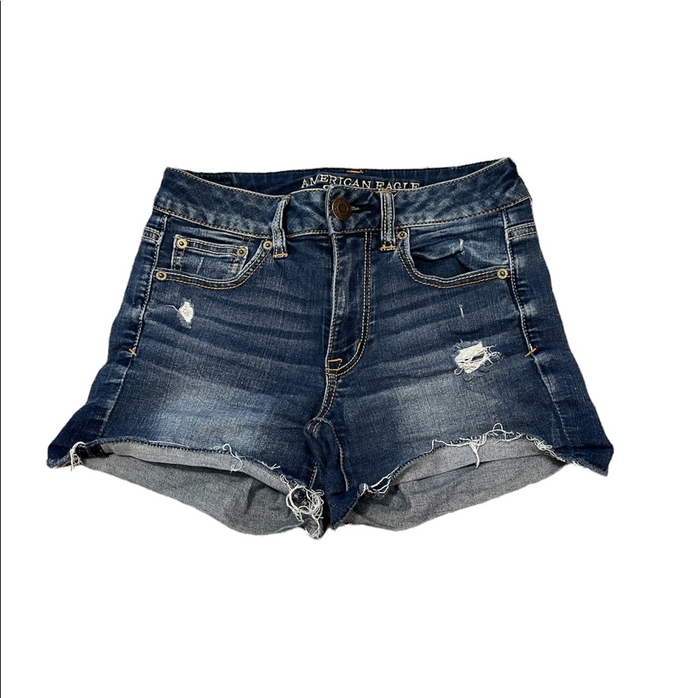 American eagle , high rise shorties , size 2 , super super stretch , blue